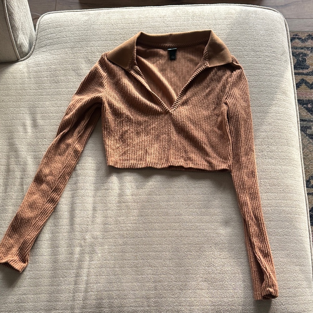 Wild Fable Ribbed Brown Crop Top